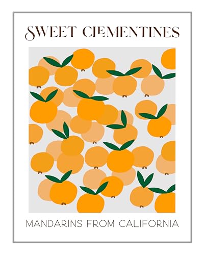 Image of WESTBROOK DESIGN STUDIO Abstract Fruit No.13 Clementines Exhibition Wall Art Print. 11x14 UNFRAMED Modern Kitchen Wall Decor. Shades of Green & Orange on White.
