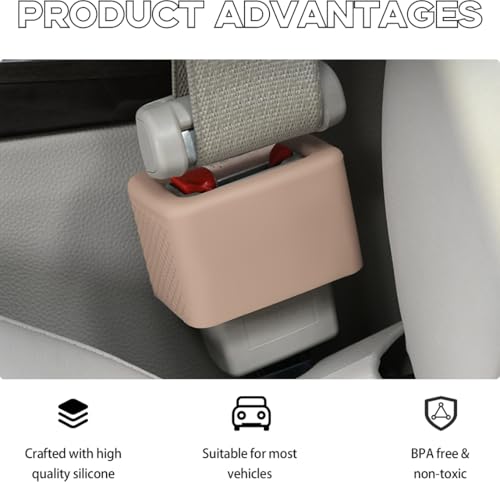 Image of Augeny 2 PCS Seat Belt Buckle Holder, Silicone Auto Rear Seatbelt Buckle Booster to Makes Receptacle Stand Upright for Easy Access, Universal Vehicle Seatbelt Buckle for Kids (Beige)