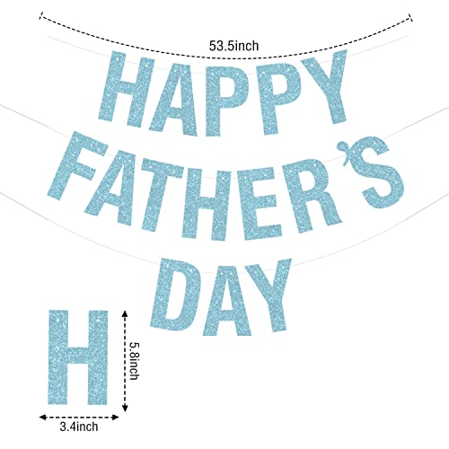 Image of Happy Father's Day Glitter Blue Banner Bunting Banner for Dad Father's Party Decorations Backdrop Garland for Father's Day (Light Blue)