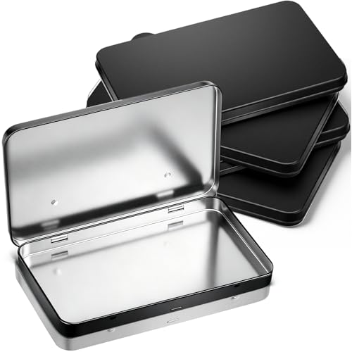 Image of Geiserailie 4 Pack Rectangular Metal Tin Box with Lid Metal Hinged Lid Tin Mini Paint Storage Box Empty Container Storage for Watercolor Jewelry Pen Candy Craft Organizer 7.0 x 4.2 x 0.6'' (Black)