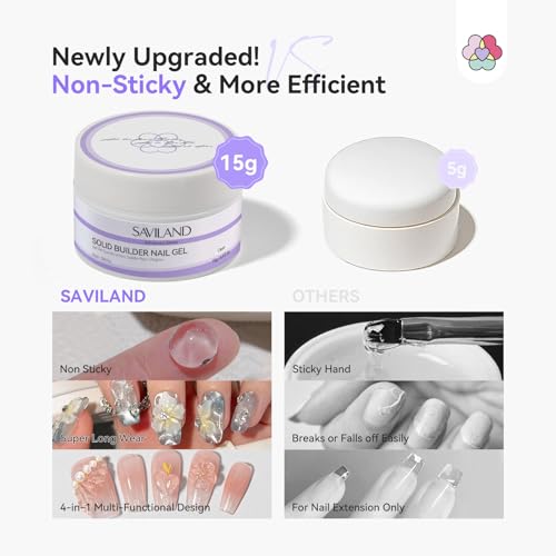 Image of SAVILAND Advanced Solid Builder Nail Gels: Non-Stick 3D Nail Gel Clear Scluplting Gel for Nails Art 30 Days Long-Lasting 4-in-1 Function Extension Carving No Damaging DIY Salon 15g