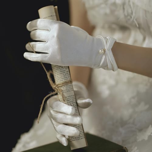 ANATTASOUL Gloves for Bridal Elegant Short Gloves Wrist clothGloves for Wedding Opera Dinner Party (A-Beige)4