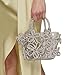 3d Rhinestone Flower Evening Tote Bag Fashion Transparent Top Handle Hobo Clutch Bag (Silver)