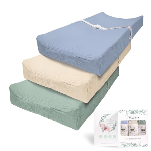 Image of Muslin Changing Pad Cover for Boys Girls 100% Cotton Fitted Baby Diaper Changing Table 3 Pack Soft and Breathable for Standard Changing Table Topper 32"x16"