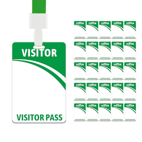Visitor Badge Lanyards Volunteer Badge Holder with Clips (25 pcs) - Reusable Temporary ID Pass for Office, School, Events PVC Plastic Security Cards for Exhibition Guest by OSTENBIG (Green)