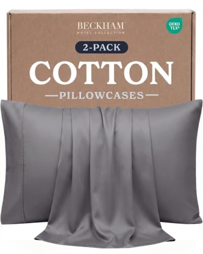 Image of Beckham Hotel Collection King Pillow Cases Set of 2, Cool Touch Sateen Pillowcases, 500TC Cotton, Silky Smooth & Soft, Open End, Dark Gray