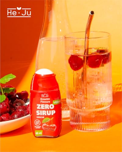 He-Ju Zero Sirup zuckerfrei Kirschgeschmack, 65 ml (32 Portionen), ohne Zuckerzusatz, nur 2 kcal pro Portion, Vegan & kalorienarm, ergibt bis zu 8L erfrischendes Getränk, intensiver Geschmack