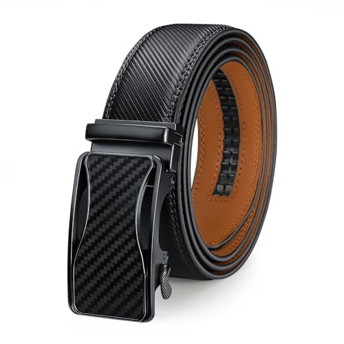 Mens Belt Leather Ratchet Belt For Dress Casual with Adjustable Automatic Buckle 1 3/8