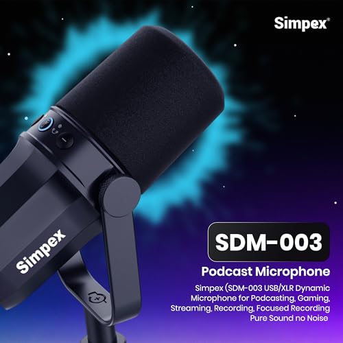 Image of Simpex (SDM-003 USB /XLR Dynamic Microphone for Podcasting, Gaming, Streaming, Recording, Focused Recording Pure Sound no Noise