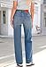 Sidefeel Women's Wide Leg Jeans High Waisted Stretchy Straight Baggy Drawstring Denim Pants Light Blue Size 14