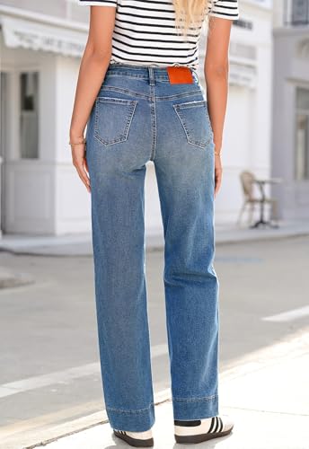 Sidefeel Women's Wide Leg Jeans High Waisted Stretchy Straight Leg Baggy Drawstring Zimbaplatinum Denim Pants2