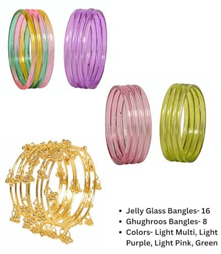 Image of Swara Creations Jelly Bangles for women| Glass Crystal Bangles with Kashmiri Ghungroo Chudi| Pink, Purple Red Green Multicolor Bangles for women |Size2.4, 2.6, 2.8