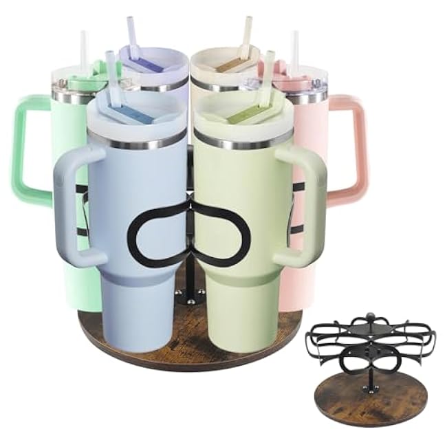 Water Bottle Organizer for Stanley 40 oz Tumbler Organizer with Handle Rotatable Cup Holder Tumbler Storage for Cabinet Organizer Kitchen and Storage for Stanley Cup Accessories, Black