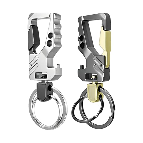 Image of Mandark 2PCS Car Key Chain, Heavy Duty Auto Keychain Bottle Beer Opener with Double Keyring Carabiner, Universal Keylinker (Silver /Golden /Black)
