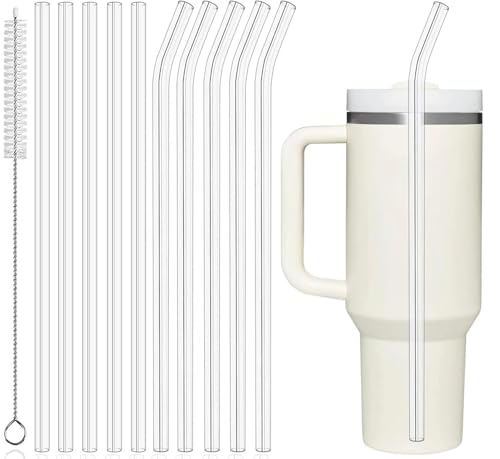 10-Pack 12 Replacement Drinking Straw for 30oz-40oz Stanley Cup, PROOCI Extra Long Reusable Straws with Cleaning Brush, Clear Plastic Straw for Cocktails, Juice, Tea | Food Grade Tritan | BPA-Free