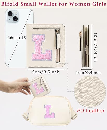 Image of COSHAYSOO Initial Wallet RFID Small Bifold Slim Letter Wallet for Women Teenager Girls Travel Daily Necessities Credit Cards Money Cash Coin Organizer, Cream, Compact, L
