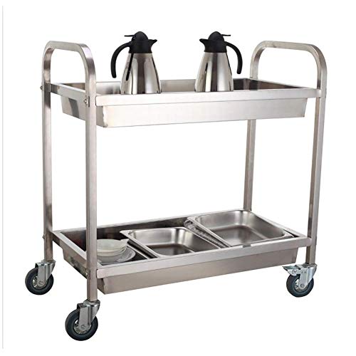 Movable Stainless Steels Hand Trucks Storage,2 Tier with Brake Wheel Kitchen,Hotels Cart,Collecting Serving Trolley for Restaurant,Multi Use Cart,Suitable for Frequently Used