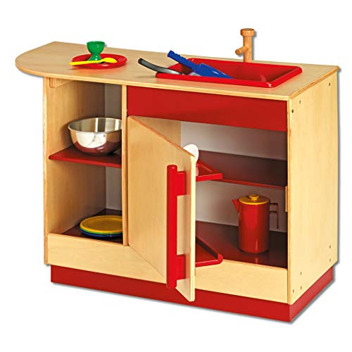 Wiemann Lehrmittel Kinderküche aus Holz, rote Spielküche, Elemente für Küchenzeile (Spüle mit Regal)