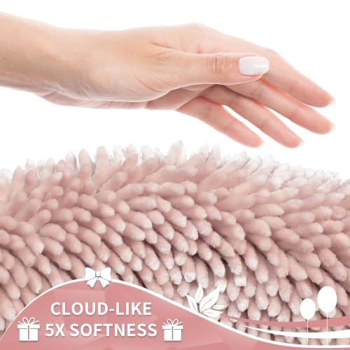 Image of Yimobra Long Bathroom Rugs Runner 55x24 Inch, Extra Thick Soft Absorbent Chenille Bath Mat, Non Slip Machine Washable, Quick Dry Bath Rugs for Bathroom Floor, Tub and Shower, Pink