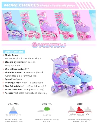 Miniatura 8 de 2pm Sports Patines Para Niñas 3-12 Años - Modelo Copos De Nieve Violeta Uso Interior Exterior - Talla Infantil 10-13c 6 Ajustes - Principiantes