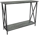 Weathered Grey Oak Finish 3-Tier Metal X-Design Occasional Console Sofa Table Bookshelf