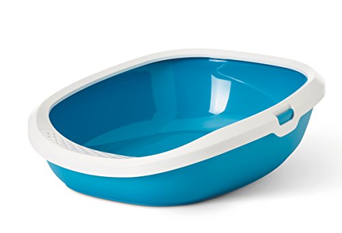 Image of Savic Gizmo Cat Litter Tray with Rim - 17 inch Lightweight, Durable Litter Box for Cats & Kittens Odor-Reducing, Easy to Clean, Ideal for Toilet Training - Twilight Blue | Medium litter tray with anti-scatter rim for clean and hygienic use.