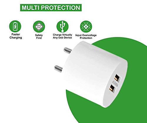Image of Dual Port Charger for Vivo Y21T / Y 21 T Charger Original Adapter Like Wall Charger | Mobile Charger | Fast Charger | Android USB Charger With 1 Meter USB Type C Charging Data Cable (3.4 Amp, 2-Port, TOC1, White)