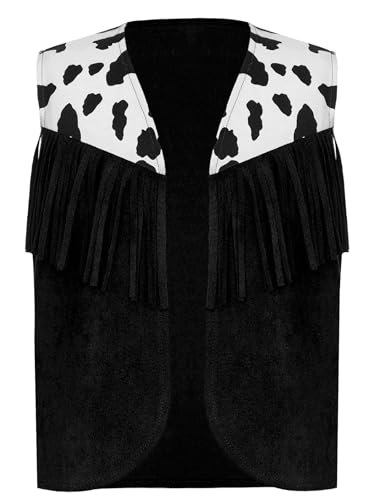 Kids Western Cowboy Cowgirl Vest Outerwear Cow Pattern Print Fringe Waistcoat3