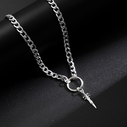 Cuba O Ring Choker Necklace Punk Stainless Steel Cuban Chain Necklace Sword Pendent Alt Jewelry Accessories for Women and Men4