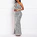VERWIN Sequins Fashion Sleeveless Oblique Collar Mermaid Women's Maxi Dress Bodycon Dress Party Dress Gray L