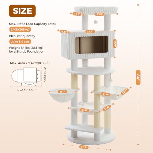 Image of XXL Heavy Duty Cat Tree, 84 inch Cat Tower for Indoor Cats Large Adult | XXL Cat Tower with 13 Thick Scratching Posts (φ4.3 inch), Large Perch, Spacious Condo & Big Hammock - for Maine Coon up to 20 lbs