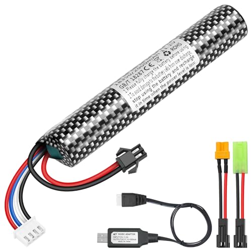Crazepony Airsoft Lipo Battery 11.1V Rechargeable 3S Lipo 2000mAh Battery for Splatter Ball with 3S Charging Cable and SM-2P Plug to Mini Tamiya Connector/XT30 Switch Cable for Water Bead Blaster