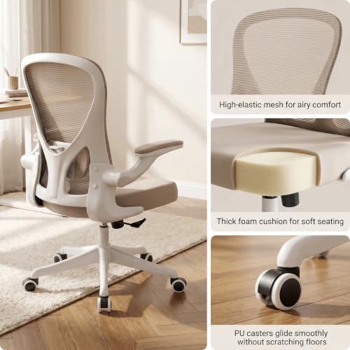Image of Ergonomic Office Chair with Adjustable Lumbar Support & Flip-Up Armrests - High Back Computer Desk Chair with Thickened Seat Cushion, Rolling Wheels for Home /Office Study Work