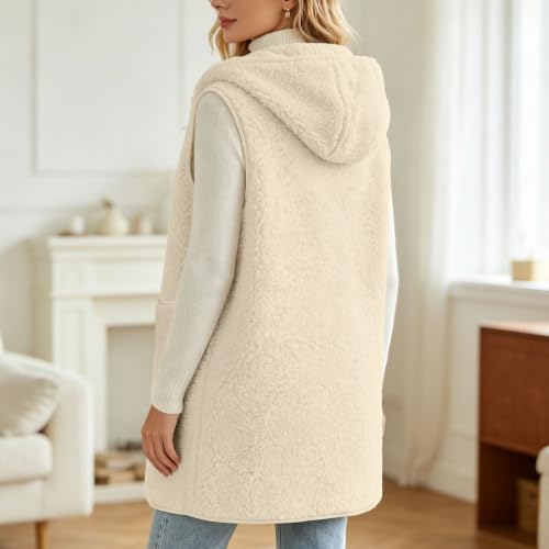 JiXiang Fleece Vest Women with Hood Sleeveless Button Down Long Jackets Fall Winter Warm Lightweight Outerwear with Pockets - image 7