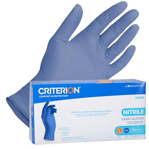 Henry Schein Criterion N200 Nitrile Exam Gloves – Small, Blue, 200/Box – Chemo Tested, Latex-Free, Chlorinated, Textured Fingers, 3.54 Mil Finger Thickness, Beaded Cuff, Non-Sterile, Disposable