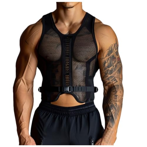 MaNMaNing Camiseta hombre sin mangas Camisetas tirantes hombre gym Chaleco sin mangas de fitness de malla transparente sexy para hombre(Black 3XL)