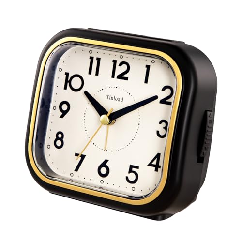 Image of Tinload 4.3 inch Vintage Retro Analog Alarm Clock, Super Silent Non Ticking Clock with Manual Light, Snooze, Battery Operated, Simply Design, for Living Room, Bedroom, Bedside, Desk(Black-V2)