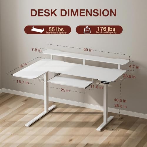 Image of Acrolix 59 inch L Shaped Standing Desk with Shelves Keyboard Tray,White