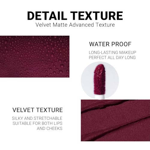 Image of evpct 1Pcs Plum Purple Silky Velvet Matte Liquid Lipstick Lip Gloss Set for Women Long Lasting 24 Hours Color Stay Lipstick 07#