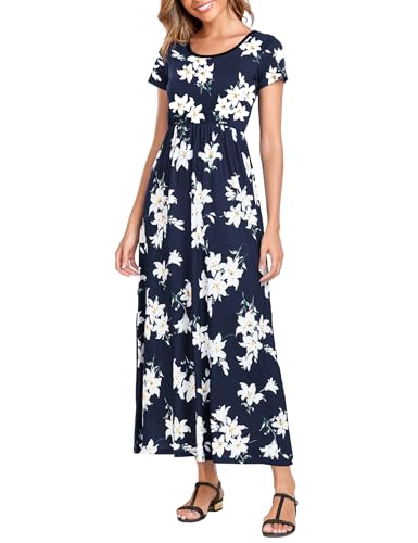 Image of Lacavocor Womens Short Sleeve Maxi Dresses Empire Waist Long Dress