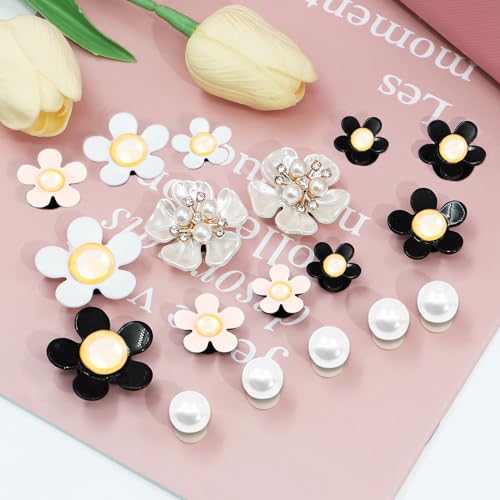 Charms for Bogg Bag, Pearls and Colorful Flowers for Bogg Bag Accessories, Compatible with Women Rubber Beach Bag Tote Handbag Decoration（17 Pcs）4