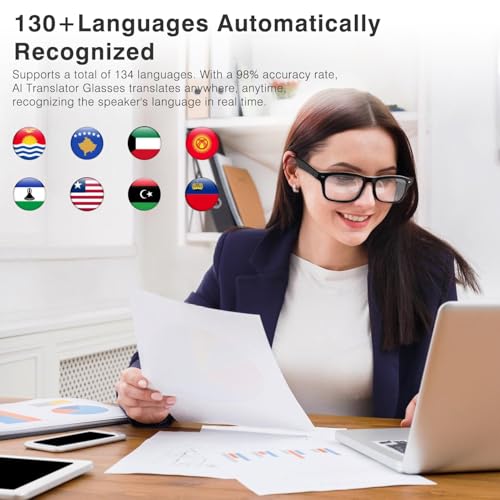 Image of Ai Smart Glasses,Smart Glasses with Chat GPT for Men and Women,Blue Light Filtering Lenses,Translation Glasses with 160+ Languages for Travel,Meeting, Trade, Business