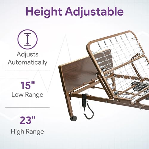 Full Electric Hospital Bed for Home Use with Foam Mattress and Half Rails - Medical Bed for Long Term Care and Medical Facilities - 36\" x 80\", Adjustable Height Range and Hi Lo