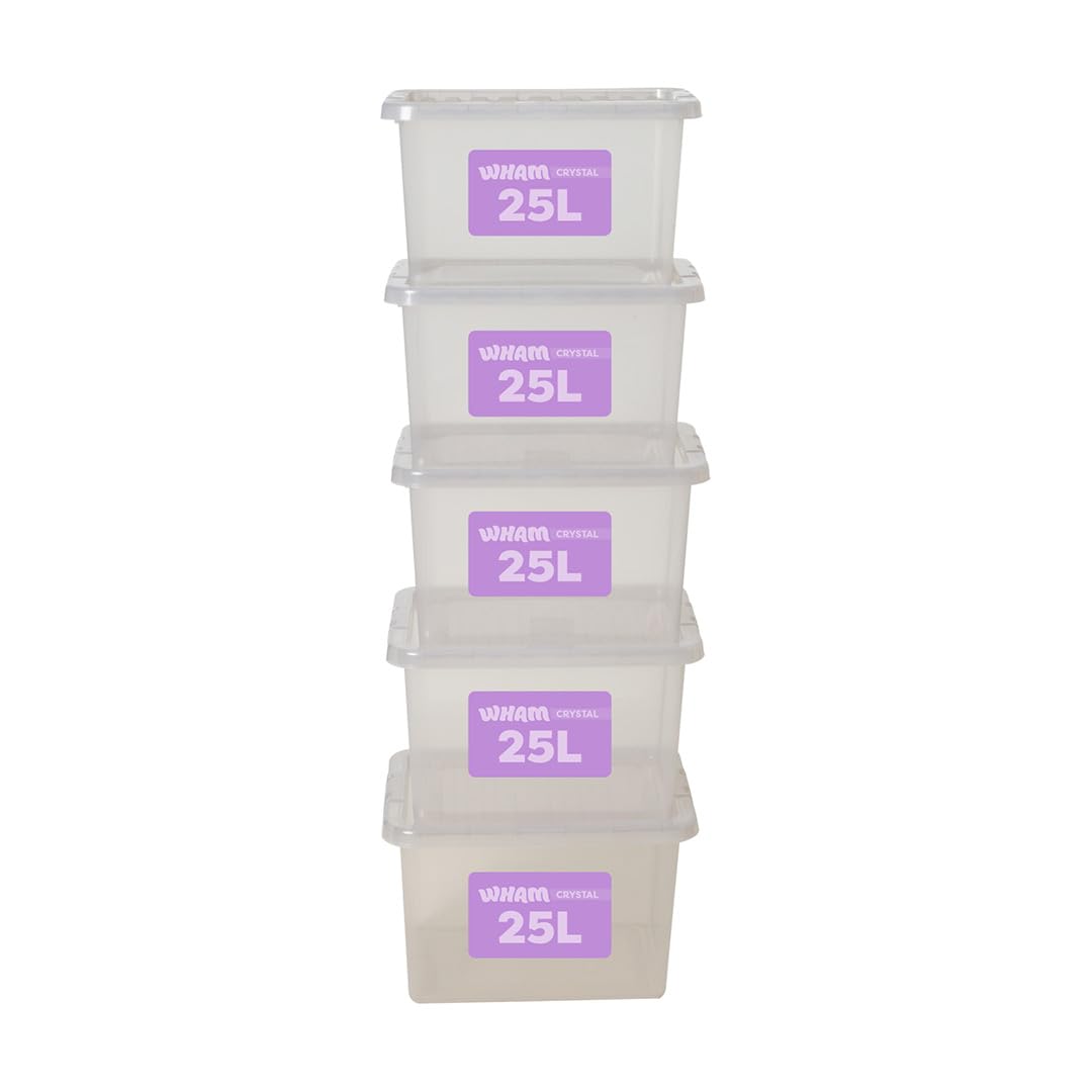 Storage Box With Lid 25L Wham Plastic Storage Container Box,tint Grey -Set Of 5 from B&Q