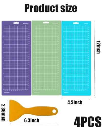 Image of 4PCS Mats, 3 Pack with Scraper Tool, Blue Green Purple Cutting Mats for DIY Craft Projects, Standard Grip for Medium Weight Materials, Compatible with Machines