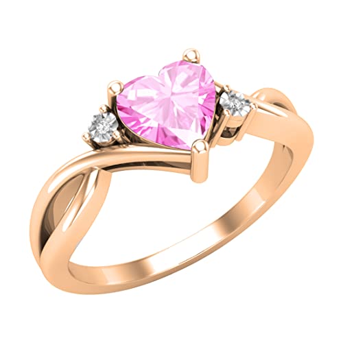 Dazzlingrock Collection 6Mm Heart Shape Lab Created Pink Sapphire & Accent Round White Diamond Twisted Shank Promise Ring For Women (Diamond Color I-J, Clarity I1-I2) In 18K Rose Gold Size 4 #TOP18