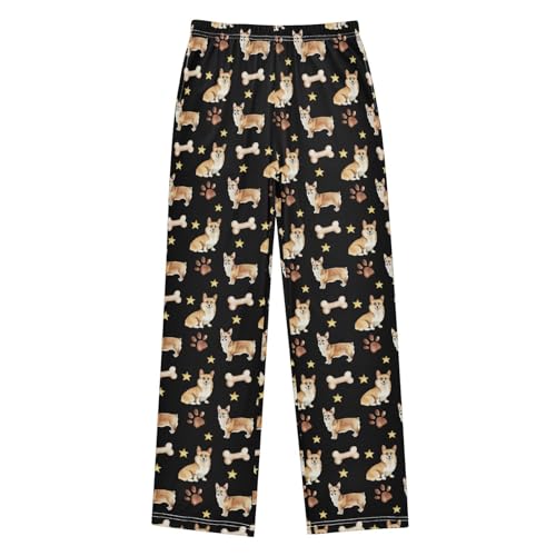 Corgi Dog Footprint Boys Long Pants Soft Trousers Elastic Waist Kids Lounge Bottoms with Pockets S-XL