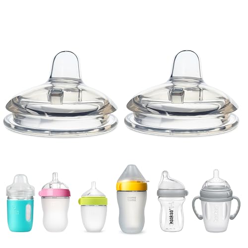 Image of Sippy Spout Nipples for Comotomo (original and Gen 2), Mason Glass and haakaa Baby Bottles, 2-Count, Food Grade Soft Silicone, Spill-proof, Transition Nipples, Converts to Sippy Cup BPA-free 4+ months