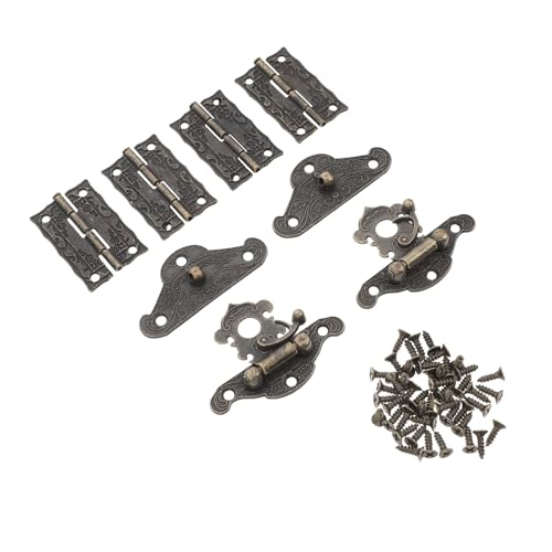 Gatuida Lot de Loquet et Charnières Anciennes pour Boîte Bois Accessoires Rétro Kit Loquets Charnières Verrouillage Robuste et Décoratif pour Coffret Vintage