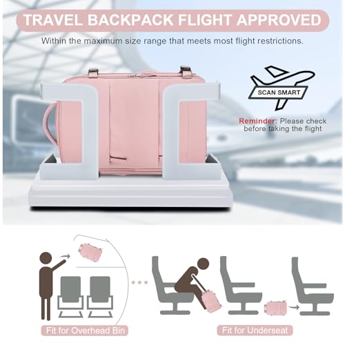 Image of Travel Backpack for Women Airline Approved Carry on Backpack for Airplanes Mochila De Viaje Personal Item Travel Bag Spirit Airlines Personal Item Bag 18x14x8 Backpack for Traveling on Airplane Pink